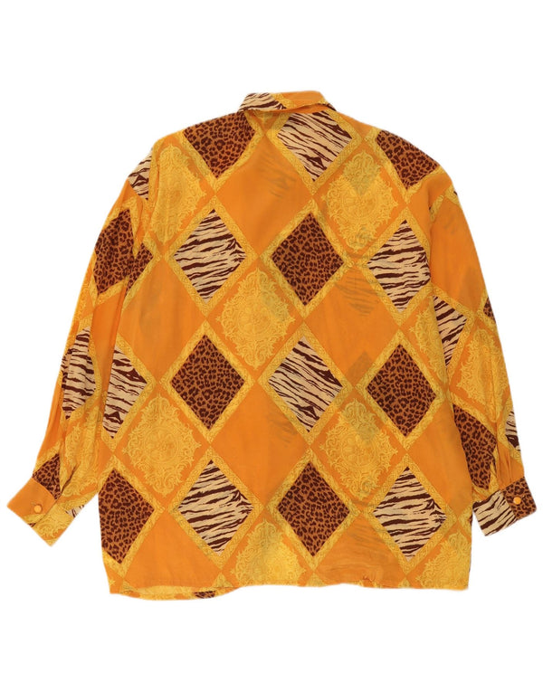Vintage mujer camisa de gran tamaño blusa Reino Unido 14 acetato de patchwork naranja medio