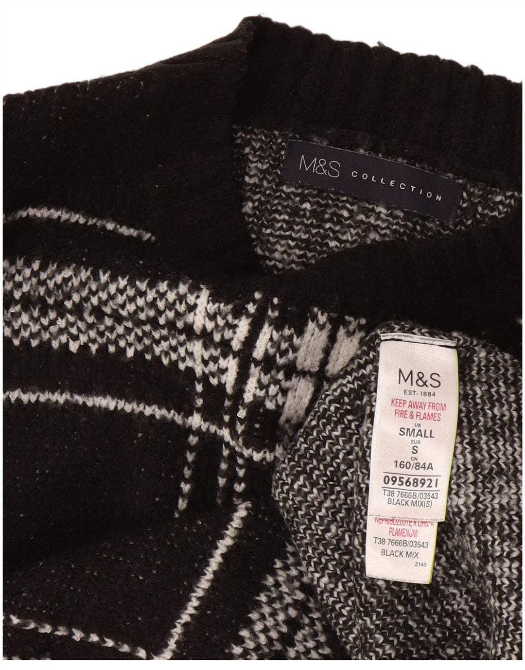 Marks & Spencer Suéter de cuello redondo para mujer UK 10 Small Black Check