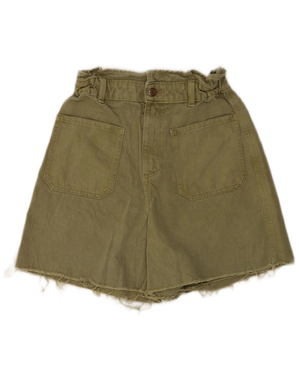 Zara Pantalones cortos vaqueros de cintura alta para mujer EU 38 Small W28 Algodón caqui