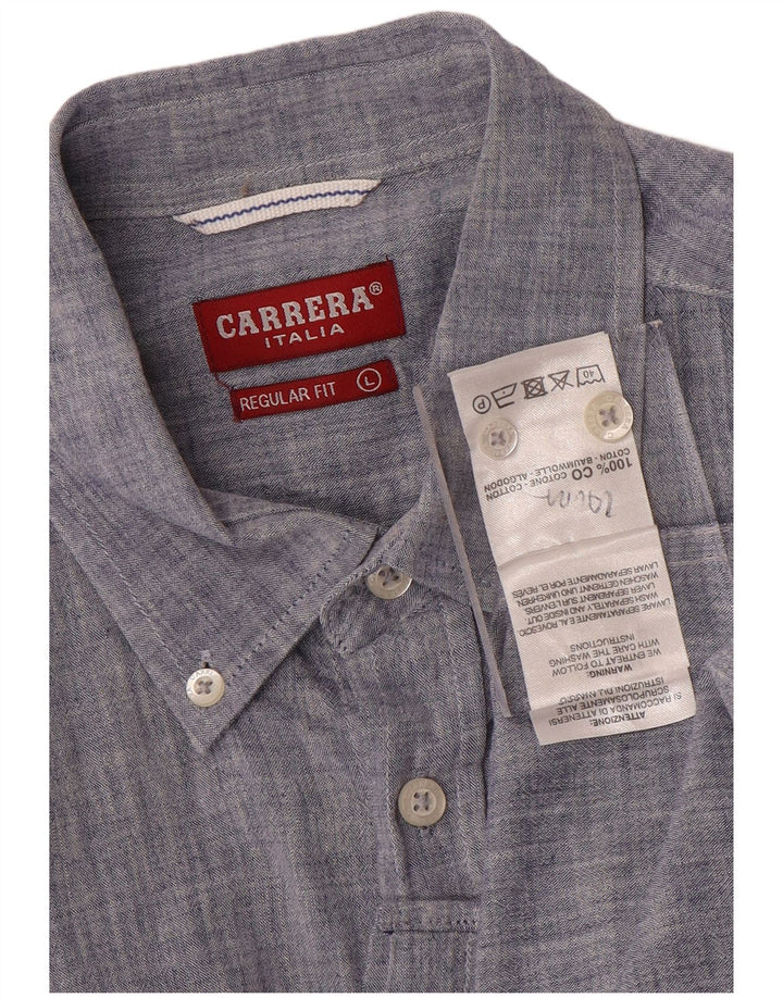 Camisa Carrera Regular Fit Manga Corta Hombre Algodón Azul Grande
