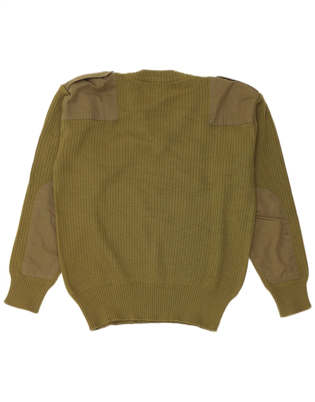 Vintage hombres militar V-cuello jumper suéter medio caqui