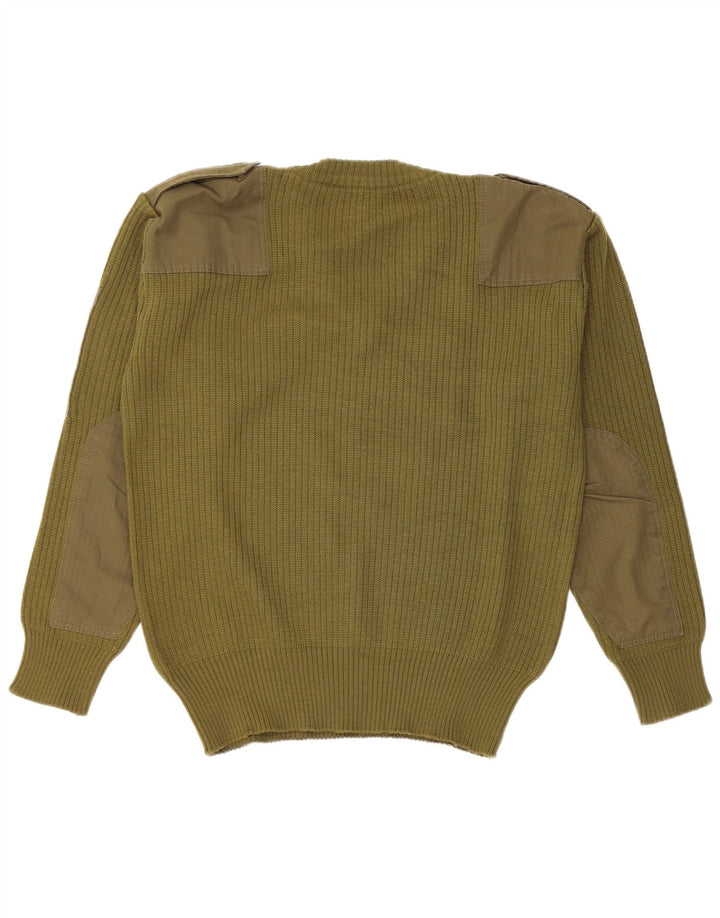 Vintage hombres militar V-cuello jumper suéter medio caqui