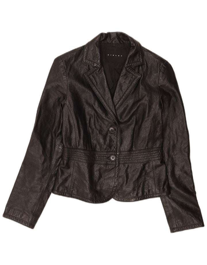 Sisley Chaqueta tipo blazer de cuero con 2 botones para mujer IT 40 Small Black
