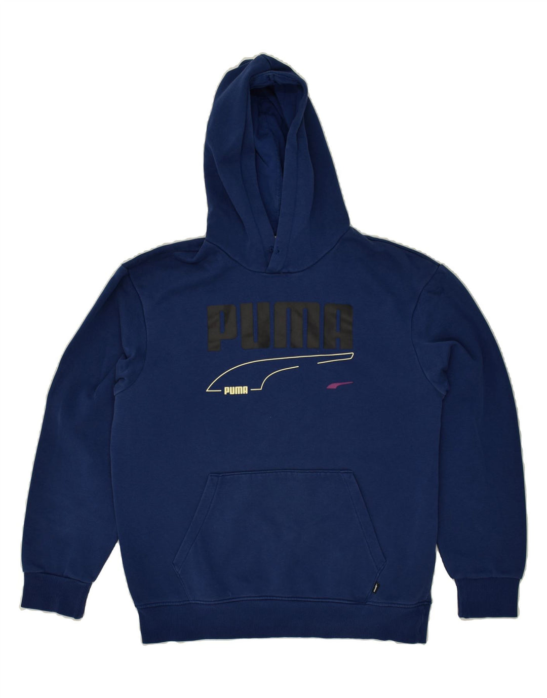 PUMA Mens Graphic Hoodie Jumper Medium Navy Blue Vintage Puma and Second-Hand Puma from Messina Hembry 