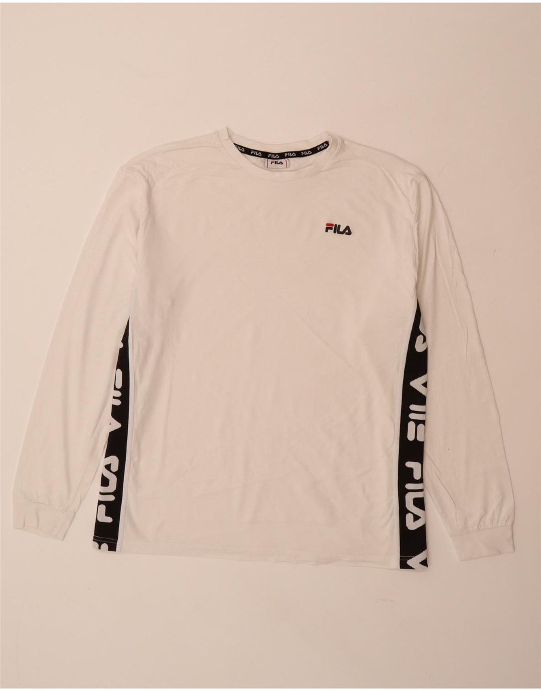 FILA Mens Graphic Top Manga Larga Grande Blanco Colorblock Algodón