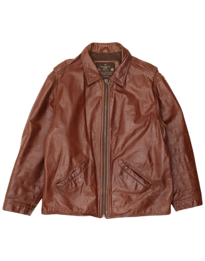 Brooksfield Chaqueta de cuero para hombre IT 50 Cuero marrón grande