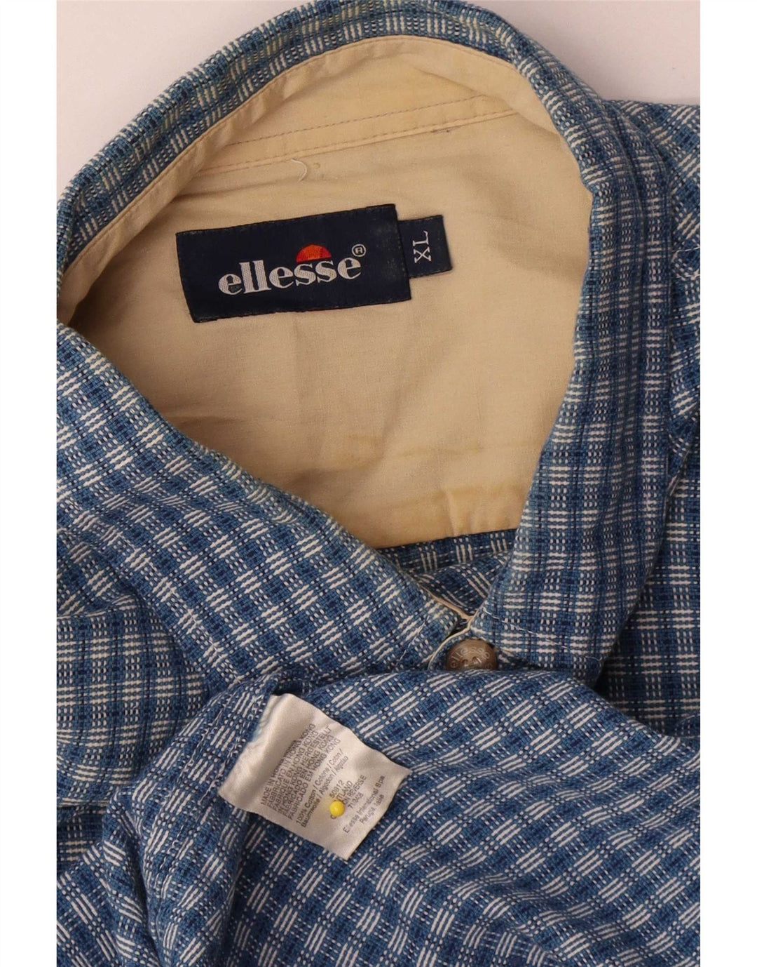 Ellesse Hombre Camisa Manga Corta XL Azul Cuadros Algodón