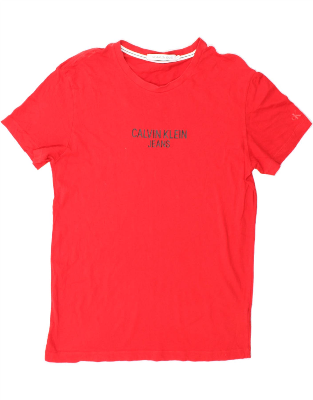 CALVIN KLEIN JEANS Mens Graphic T-Shirt Top Medium Red Cotton Vintage Calvin Klein Jeans and Second-Hand Calvin Klein Jeans from Messina Hembry 