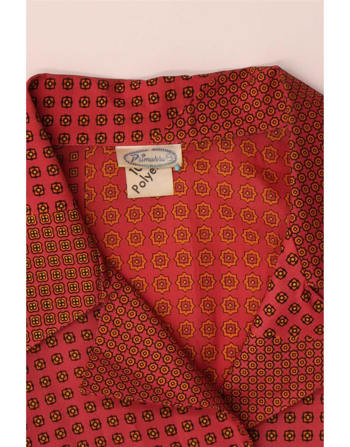 Vintage mujer camisa blusa Reino Unido 16 poliéster geométrico rojo grande