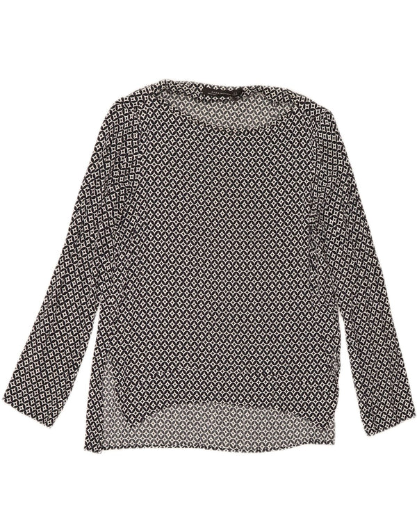 Zara Mujer Blusa De Manga Larga Top UK 40 Small Azul Marino Viscosa Geométrica