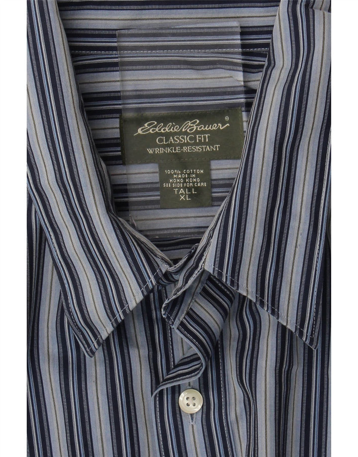 EDDIE BAUER Camisa alta de corte clásico para hombre XL Algodón a rayas azules