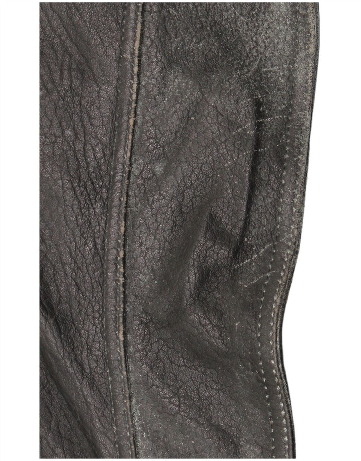 Clout Chaqueta motera de cuero para hombre UK 42 XL Cuero negro