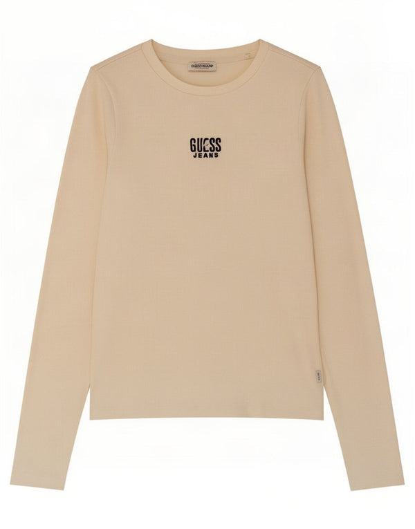 Guess Top Mujer Manga Larga UK 8 Small Off White Algodón
