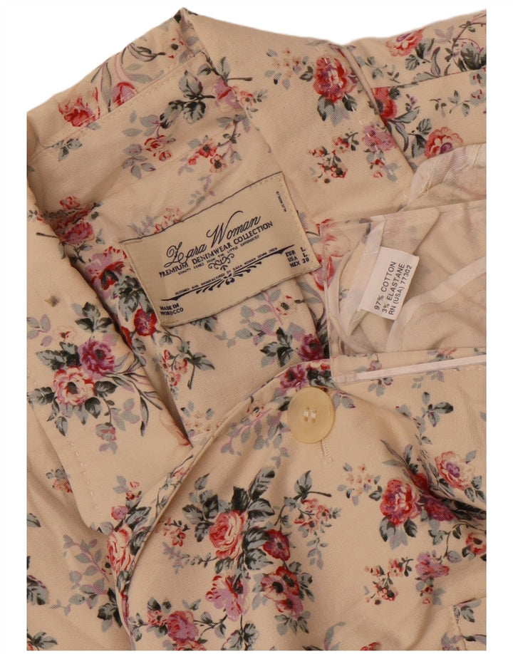 Zara Chaqueta Blazer De 1 Botón para Mujer Reino Unido 44 Grande Algodón Floral Blanco Roto