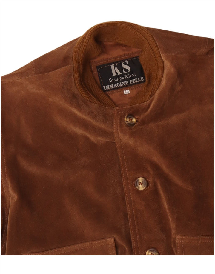 VINTAGE Chaqueta bomber de ante para hombre IT 50 Cuero marrón grande