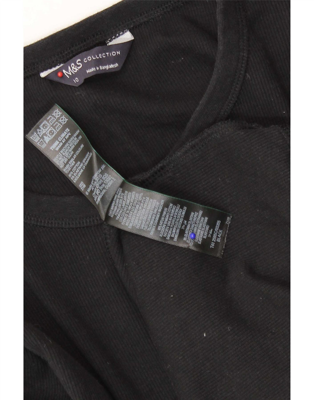 Marks & Spencer - Camiseta de manga larga para mujer, talla 40, talla pequeña, algodón negro