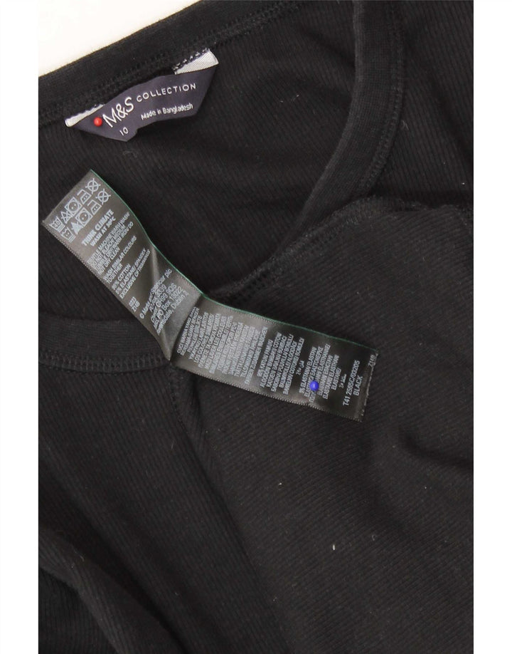 Marks & Spencer - Camiseta de manga larga para mujer, talla 40, talla pequeña, algodón negro