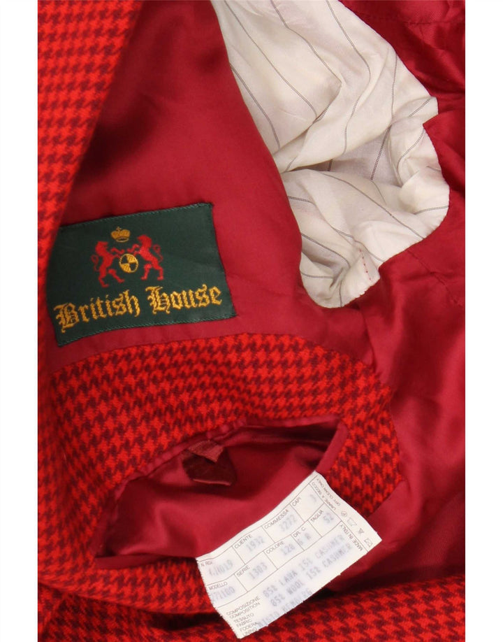 Vintage hombres 2 botones Blazer chaqueta IT 52 XL lana de pata de gallo roja