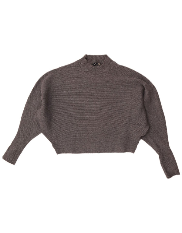 Zara Mujer Batwing Crop Turtle Neck Jumper Sweater UK 44 Gris Medio