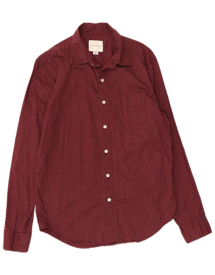 American Eagle Camisa De Hombre Pequeña De Algodón Con Manchas De Borgoña