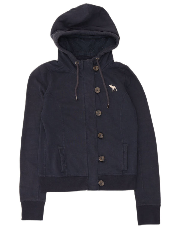 Abercrombie & Fitch Womens Zip Hoodie Sweater UK 12 Medium Navy Blue Cotton