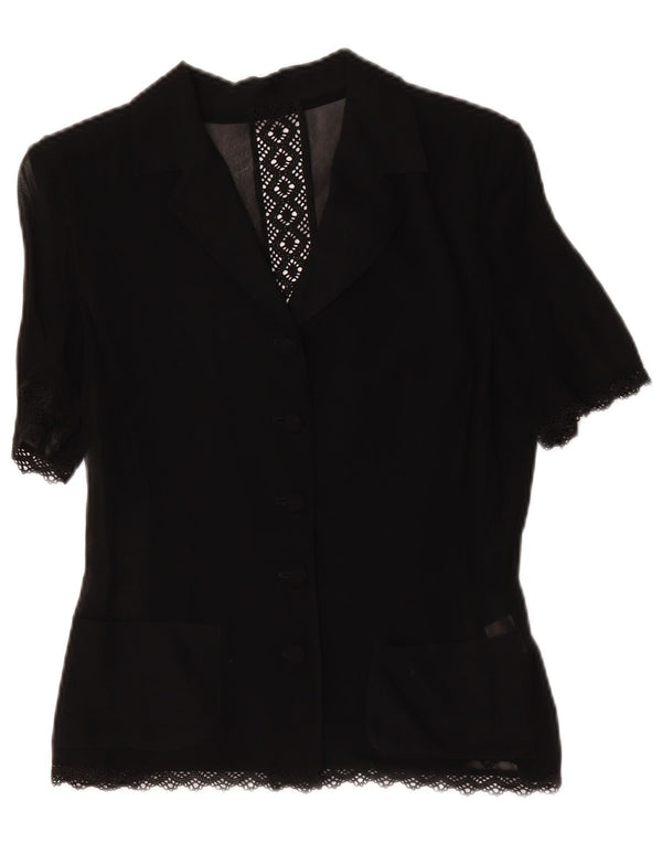 Vintage Womens Short Sleeve Shirt Blouse IT 42 Medium Black Geometric