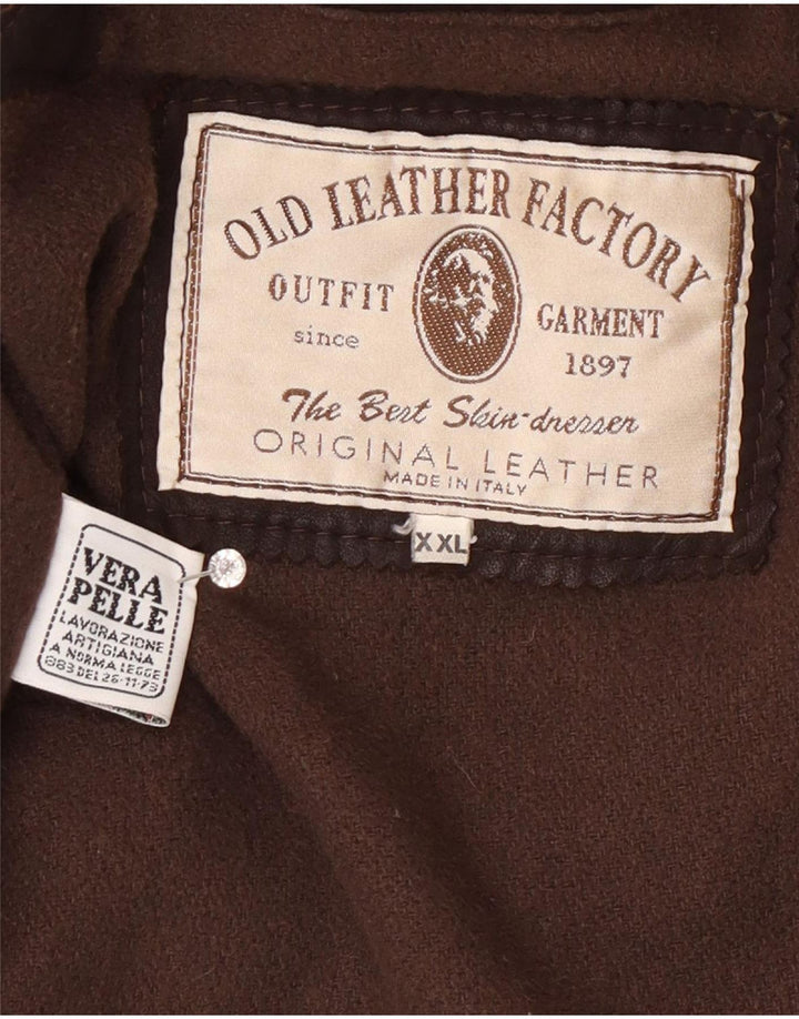 Vintage hombres cuero abrigo Reino Unido 44 2XL marrón clásico