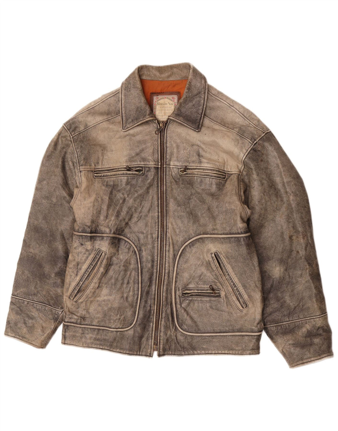 Vintage hombres chaqueta de cuero Reino Unido 40 cuero gris grande