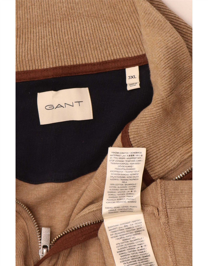 Gant Jersey con cuello y cremallera para hombre, talla 3XL, algodón marrón