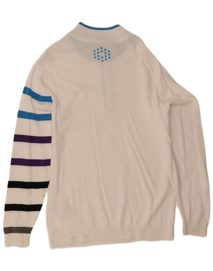 Puma Hombre Zip Neck Jumper Sweater Grande Blanco Rayas Algodón