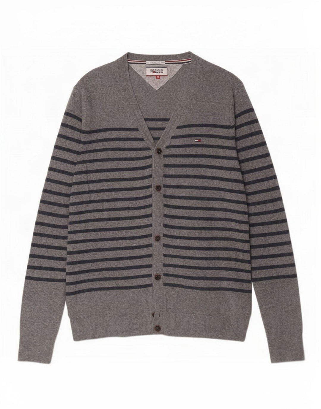 Tommy Hilfiger Cárdigan para hombre de algodón a rayas gris medio