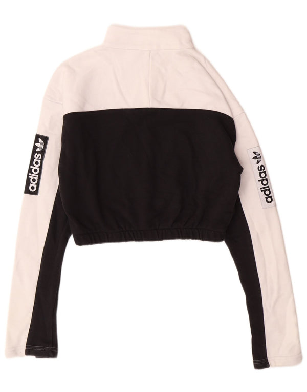 ADIDAS Mujer Crop Graphic Sudadera Jumper UK 8 Small Blanco Colorblock