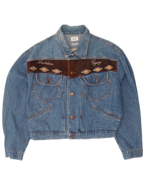 Vintage mujer crop oversize chaqueta de mezclilla Reino Unido 14 algodón azul medio