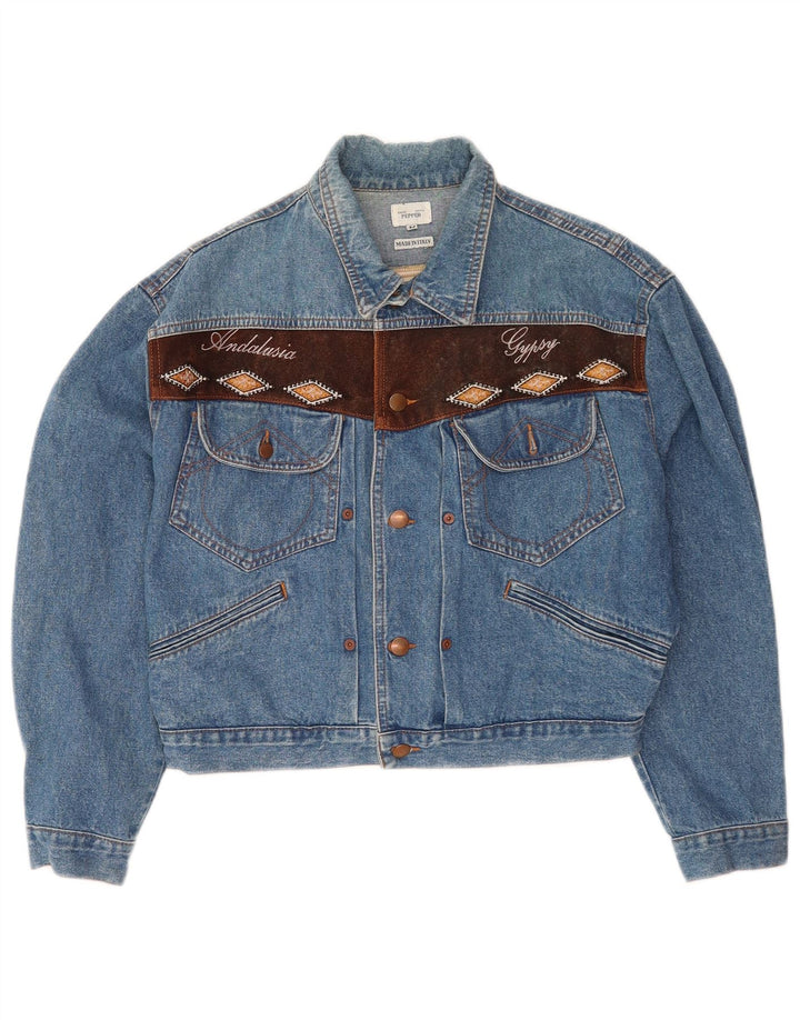 Vintage mujer crop oversize chaqueta de mezclilla Reino Unido 14 algodón azul medio