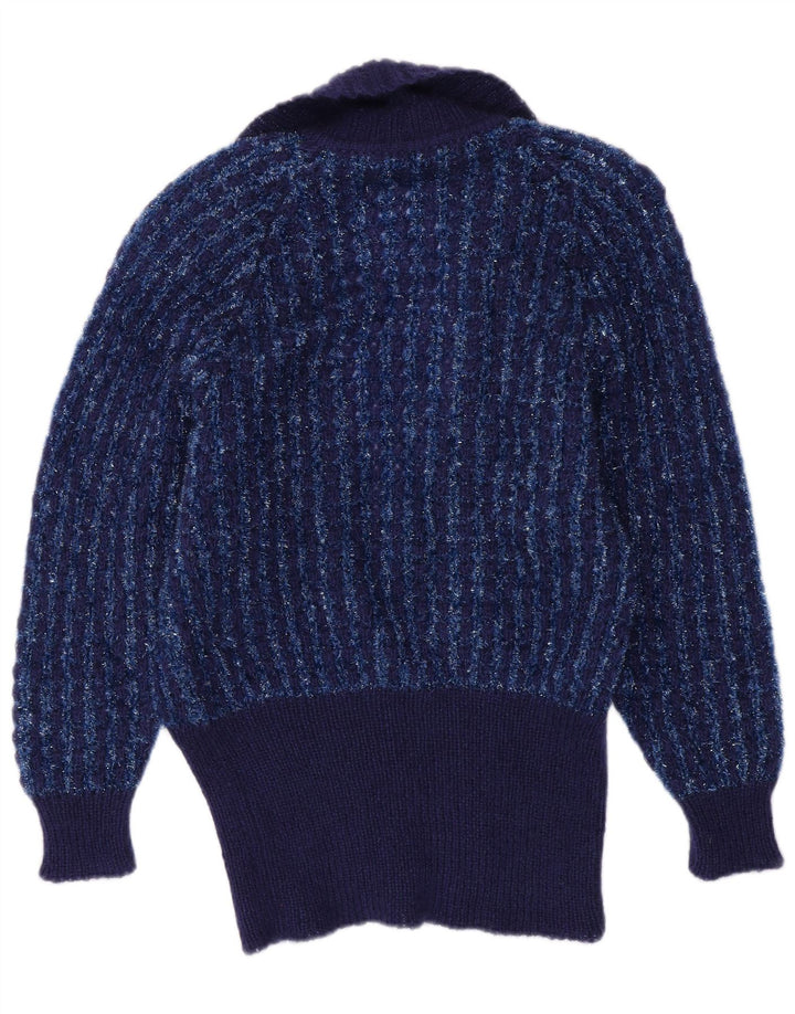 VINTAGE Suéter Cárdigan para Mujer IT 44 Rayas Azul Marino Medianas