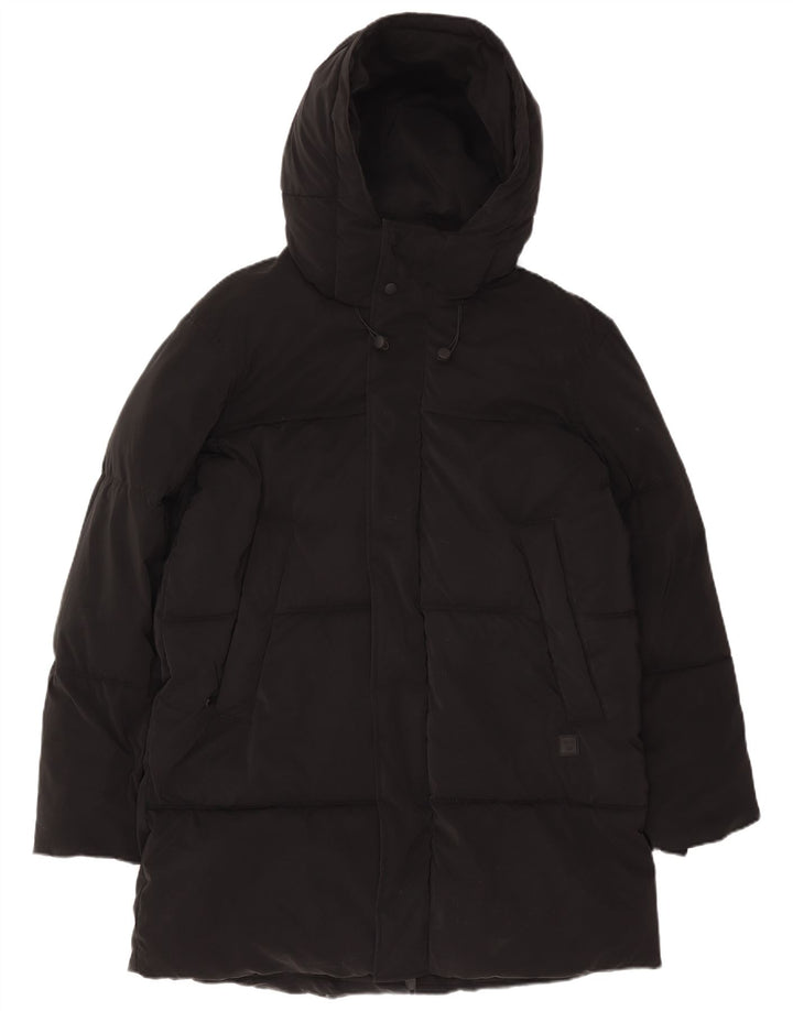 Zara Hombre Abrigo Acolchado Con Capucha UK 38 Medium Negro