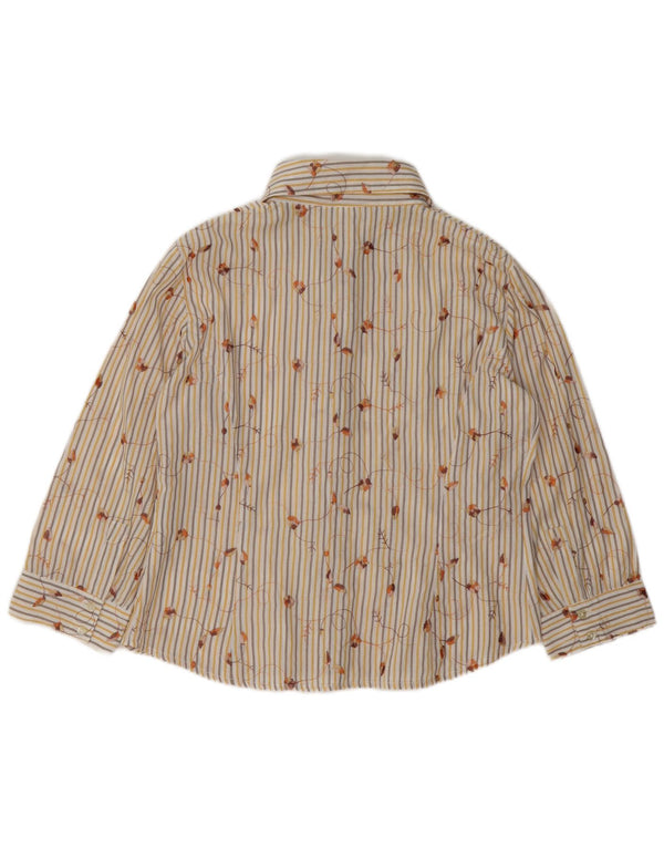 Vintage mujer 3/4 manga camisa Reino Unido 16 poliéster a rayas beige grande