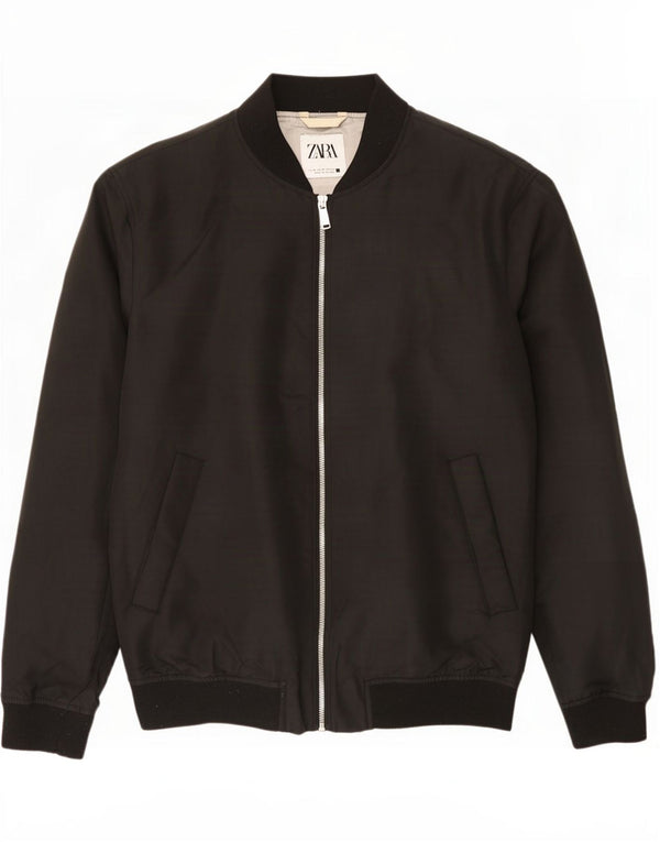 Zara Mens Bomber Jacket UK 38 Medium Negro Poliéster