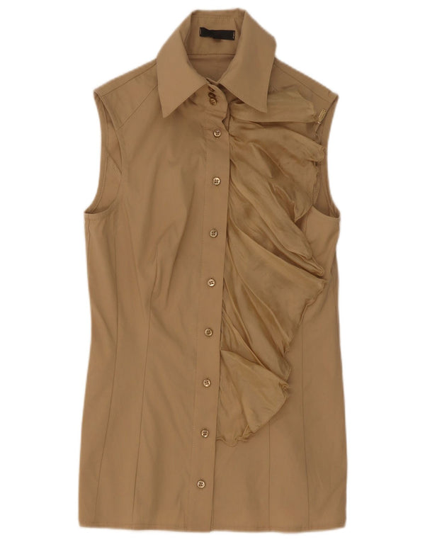 Elisabetta Franchi Blusa camisera con volantes en la parte delantera para mujer IT 42 Beige medio