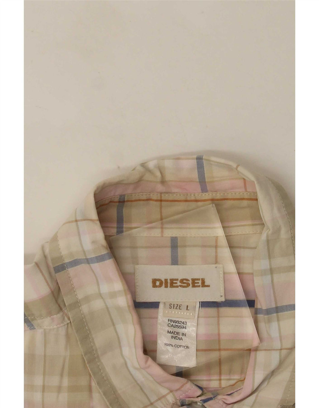 Diesel Hombre Camisa De Manga Corta De Algodón A Cuadros Beige Grande