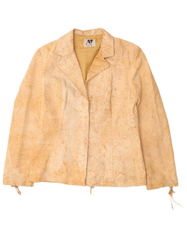 VINTAGE Chaqueta de ante para mujer Reino Unido 12 Cuero beige medio