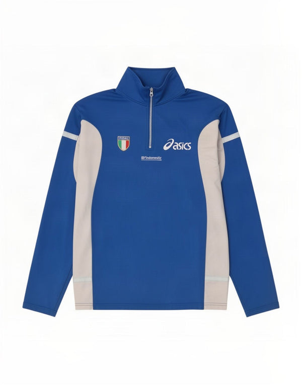 Asics Hombre Zip Neck Graphic Pullover Chándal Top Grande Azul Colorblock