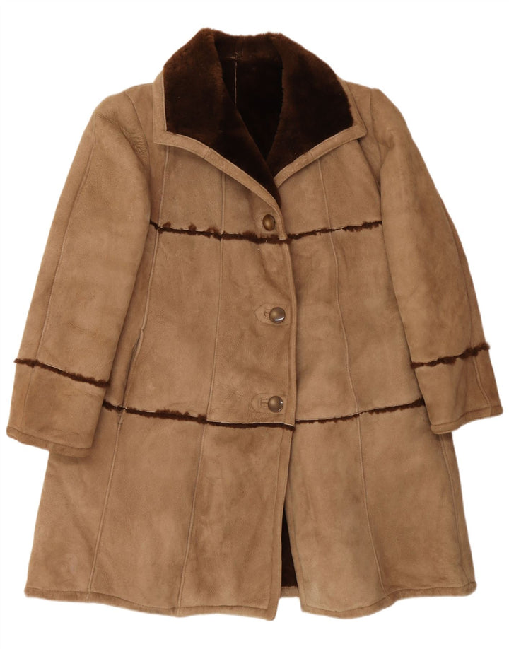 Vintage mujer shearling abrigo Reino Unido 16 grande beige