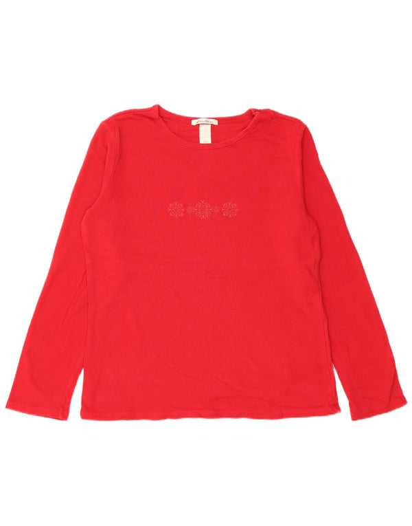 EDDIE BAUER Top para mujer de manga larga UK 14 Large Red Paisley Cotton