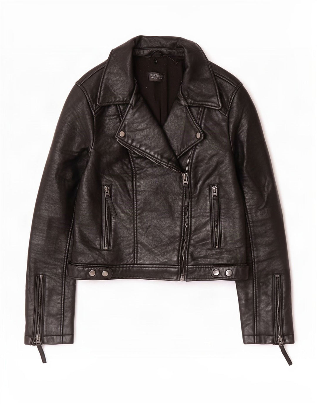 Topshop Chaqueta motera de cuero para mujer UK 12 Medium Black
