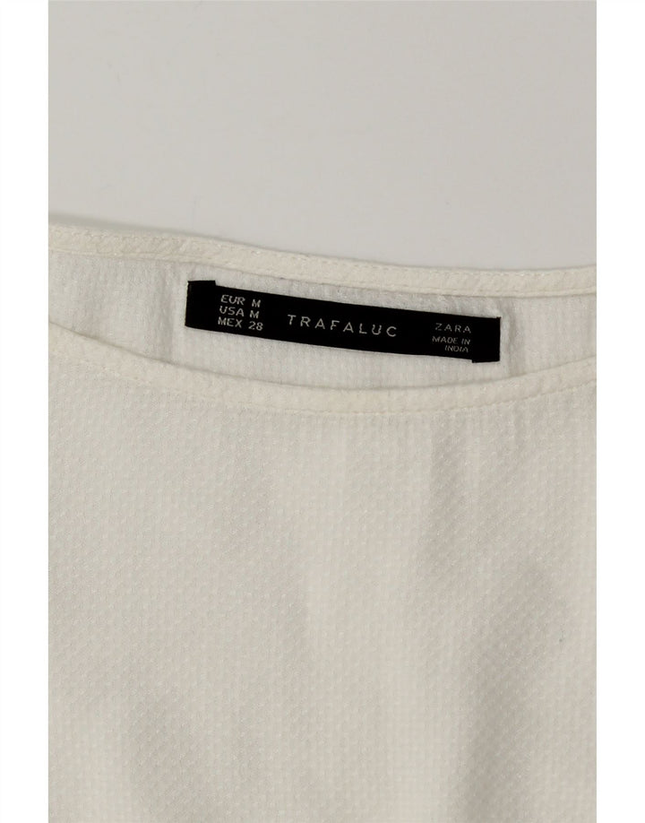 Zara Mujer Blusa Extragrande Top UK 44 Medio Blanco Poliéster