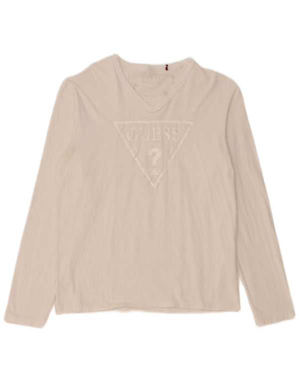 Guess Mujer Graphic Top Manga Larga UK 18 XL Algodón Blanco