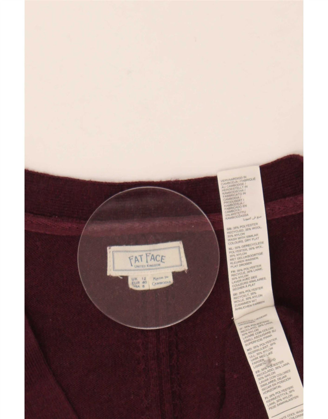 Cárdigan para mujer Fat Face UK 42 Poliéster burdeos medio