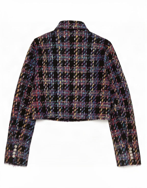 Zara - Chaqueta tipo blazer corta con doble botonadura para mujer, talla 40, talla grande, color negro