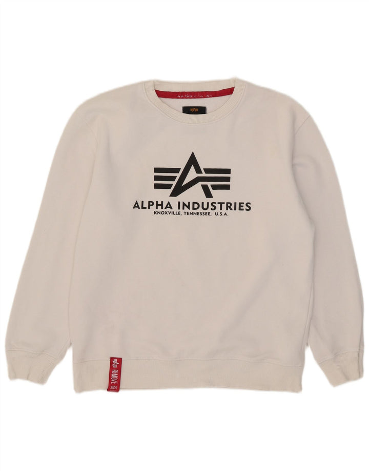 Alpha Industries Hombre Sudadera Gráfica Jersey Medio Algodón Blanco